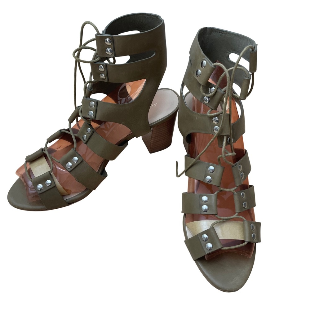 Loeffler Randall Women's Olive Green Leather Lace Up Gladiator Heels Size 8.5B